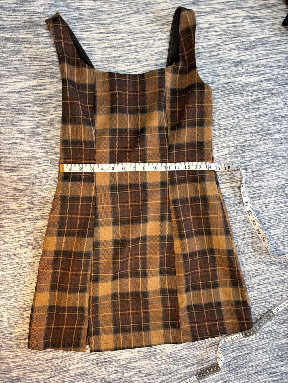 Plaid Square-Neck Sleeveless Dress in Brown - Picture 3 of 5